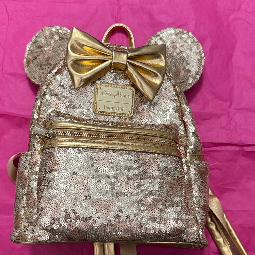 Loungefly Gold Sequin Backpack with Bow
